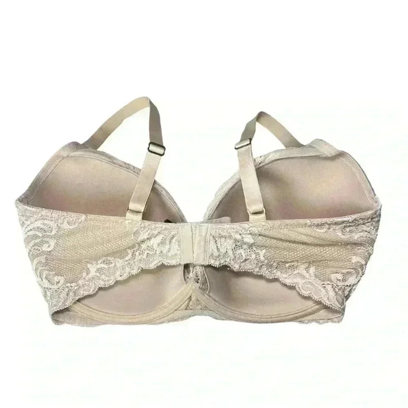 NATORI Beige Nude Cafe Lace Trim Mesh Feathers Plunge T-Shirt Bra | Size 34G - Picture 4 of 8